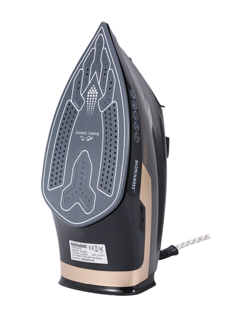 سوناشي Steam Iron with Ceramic Coated Soleplate, 400ML Water Tank, Powerful Steam Burst, Adjustable Thermostat with Spray Iron Feature, Self-Clean Function, For All Types of Fabric 400 ml 2600 W SI-5093C black  - Image 5