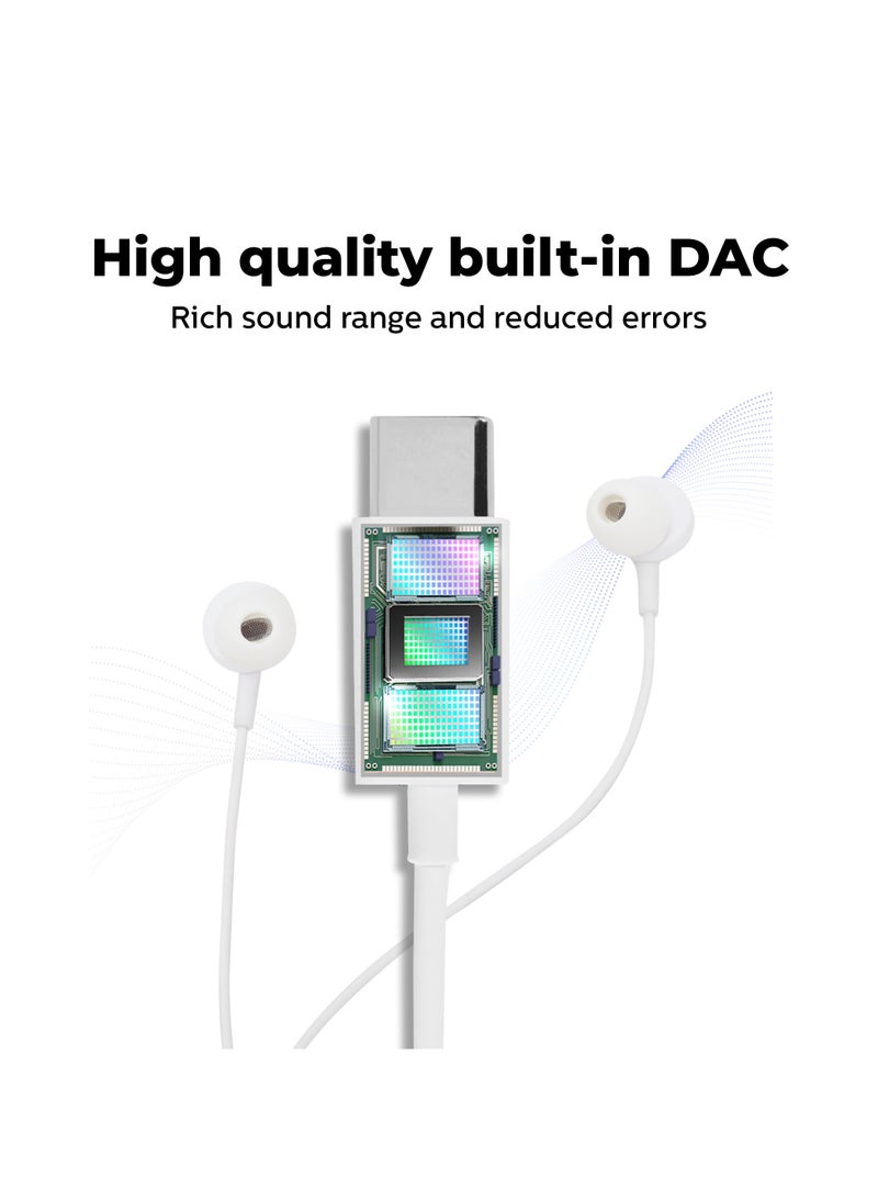 Philips In-Ear Headphones with Mic USB-C Connector 1.2 m Cable, 3 Button, In-Line Remote, 3 Eartip Sizes, Comfortable Fit Clear Sound & Punchy Bass, White white - Image 4