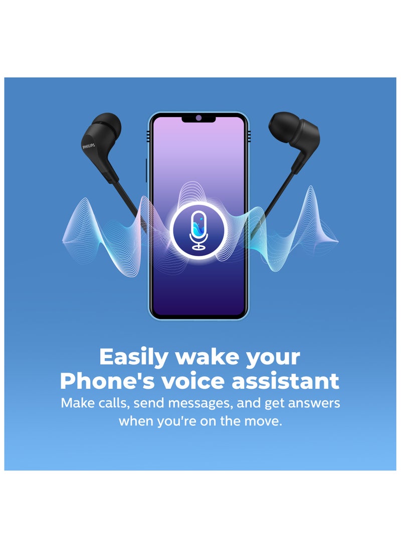 Philips In-Ear Wired Earphones with Mic & Line Control, Secure Fit, Deep Bass, Noise Isolation, 3.5mm Audio Jack, Black black - Image 2