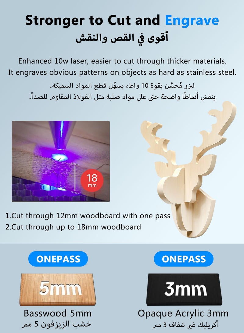 كريليتي 3D Creality Laser Engraver 10W, 0.06mm High Precision Laser Cutter and Engraver for Wood, Metal, Acrylic, Glass, Leather, Paper, 72W DIY Machine with 15.7"×16.3" Workspace CR-Laser Falcon-10W - Image 5