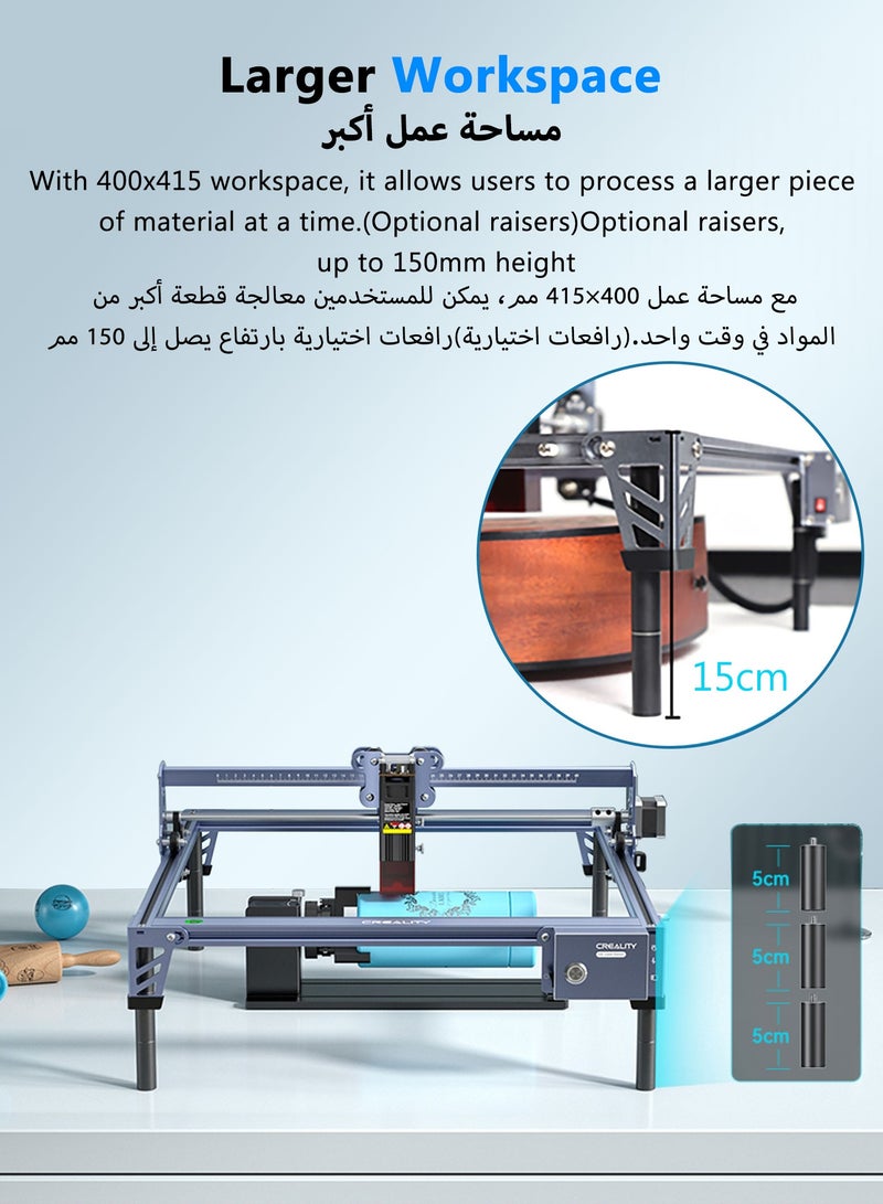 كريليتي 3D Creality Laser Engraver 10W, 0.06mm High Precision Laser Cutter and Engraver for Wood, Metal, Acrylic, Glass, Leather, Paper, 72W DIY Machine with 15.7"×16.3" Workspace CR-Laser Falcon-10W - Image 4