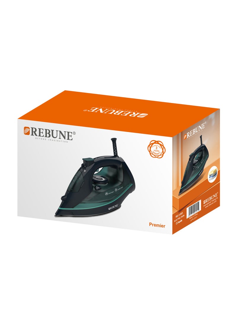 REBUNE Steam Iron RE-3-065 – 2400W, 300ML Tank, Steam Burst & Self-Clean 300 ml 2400 W RE-3-065 Black & Green - Image 3