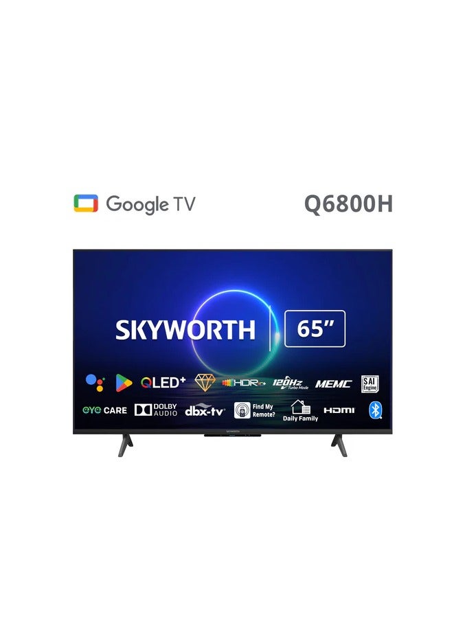 Skyworth 65-Inch 4K QLED Smart TV 2025 Model – Google TV, HDR10+, Dolby Vision And Atmos, Quantum Dot Display, 120Hz Refresh Rate, Game Master Mode, Voice Control, MediaTek Chipset, 2GB RAM + 16GB ROM, Slim Bezel Design – 65Q6800H Black  - Image 1