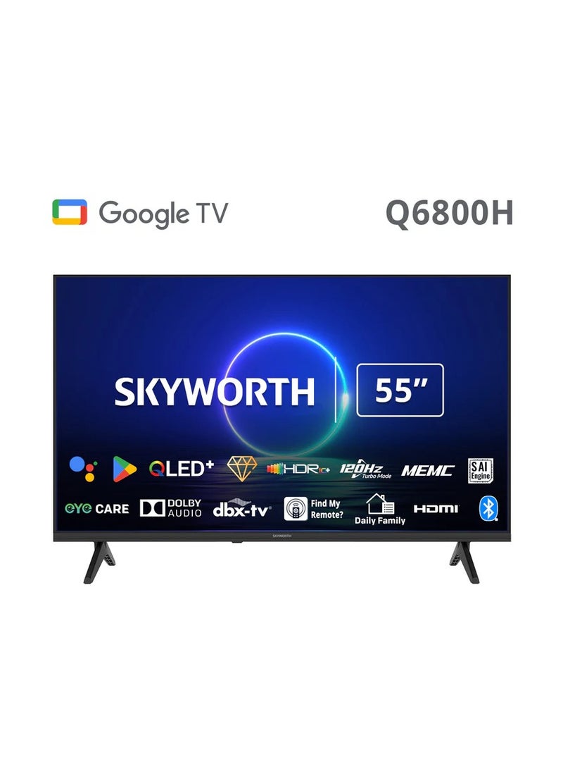 Skyworth 55-Inch 4K QLED Smart TV 2025 Model – Google TV, HDR10+, Dolby Vision And Atmos, Quantum Dot Display, 120Hz Refresh Rate, Game Master Mode, Voice Control, MediaTek Chipset, 2GB RAM + 16GB ROM, Slim Bezel Design – 55Q6800H Black  - Image 1