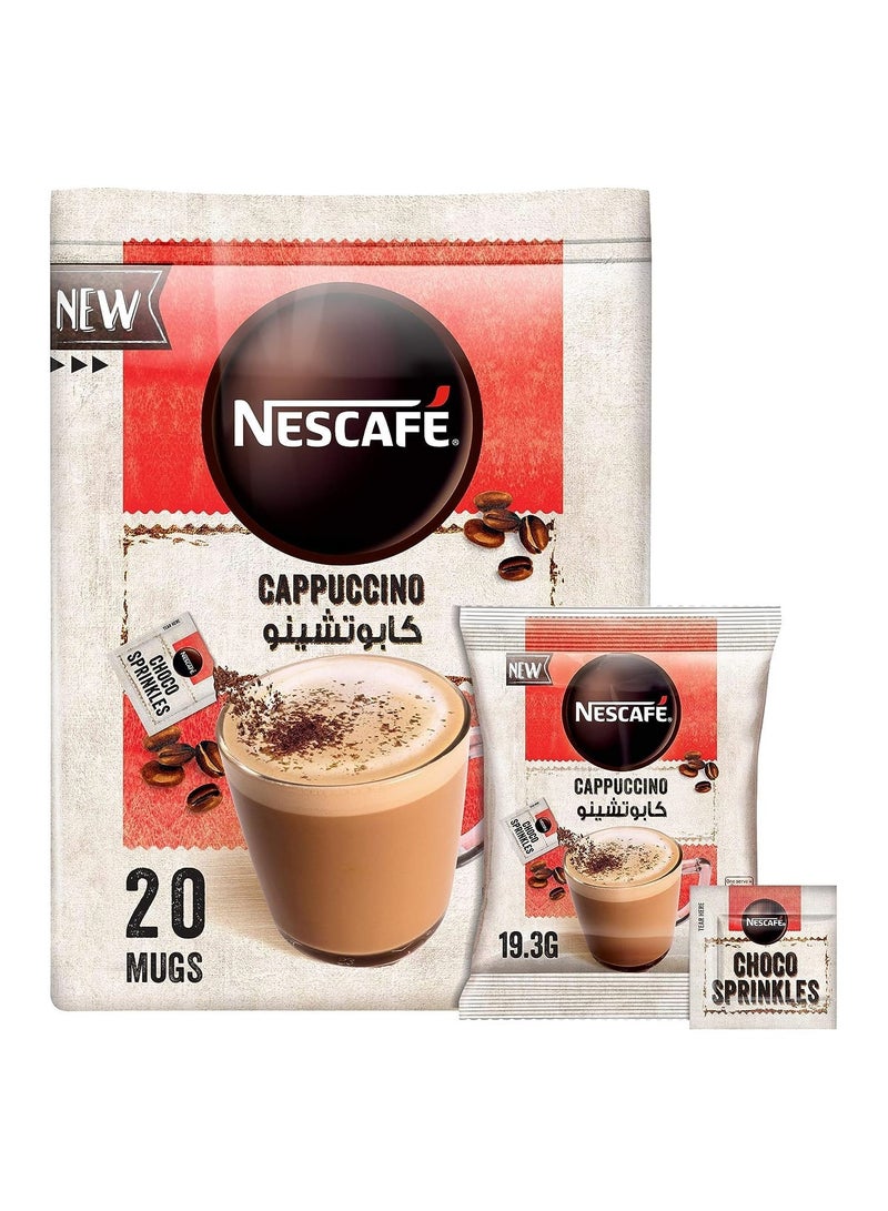 Nescafe Cappuccino Foamy Coffee Mix With Chocolate Sprinkles 20 Mugs 19.3g 19.3grams Single 