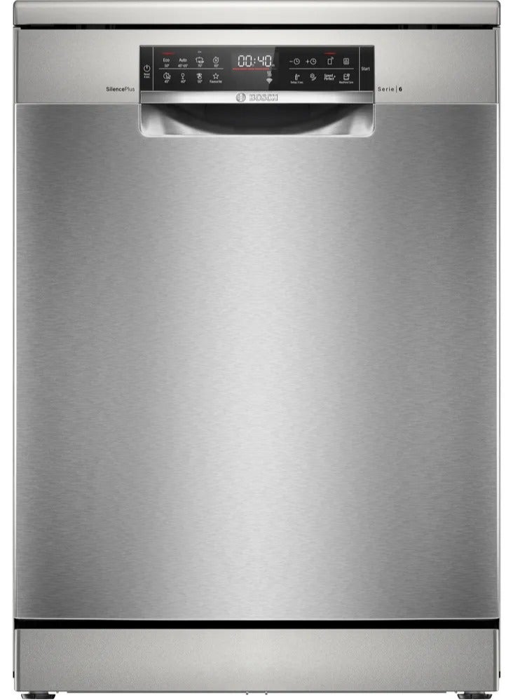بوش Series 6 Freestanding Dishwasher 60cm, 13 Place Settings, 8 Programs, Stainless Steel, Home Connect, Extra Clean Zone, EcoSilence Drive – SMS6EAI81T SMS6EAI81T Stainless Steel - Image 1