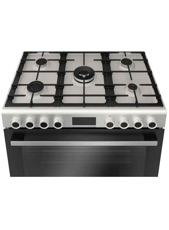 بوش Series 6 Freestanding Gas Cooker 90cm 5 Burners XXL 147L Oven Rotisserie Auto Ignition Stainless Steel HGX3G8W50S silver - Image 2