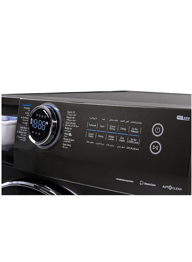 مديا غسالة بسعة 1400 دورة في الدقيقة، محرك إنفيرتر كواترو، رعاية بالبخار، غسيل توربو، فضي - Image 3