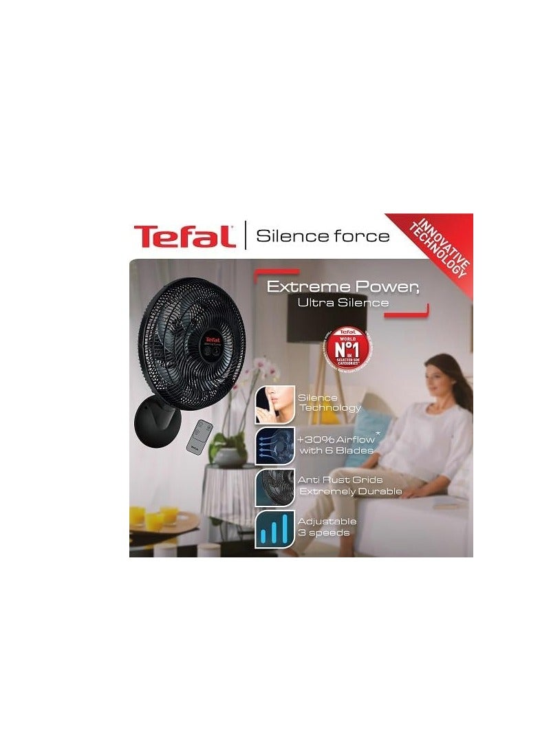 Tefal Tefal Silence Force Wall Fan With Remote Control, 16 Inch, 3 Speeds, Black - VG4151EE 75 W VG4151EE black - Image 3