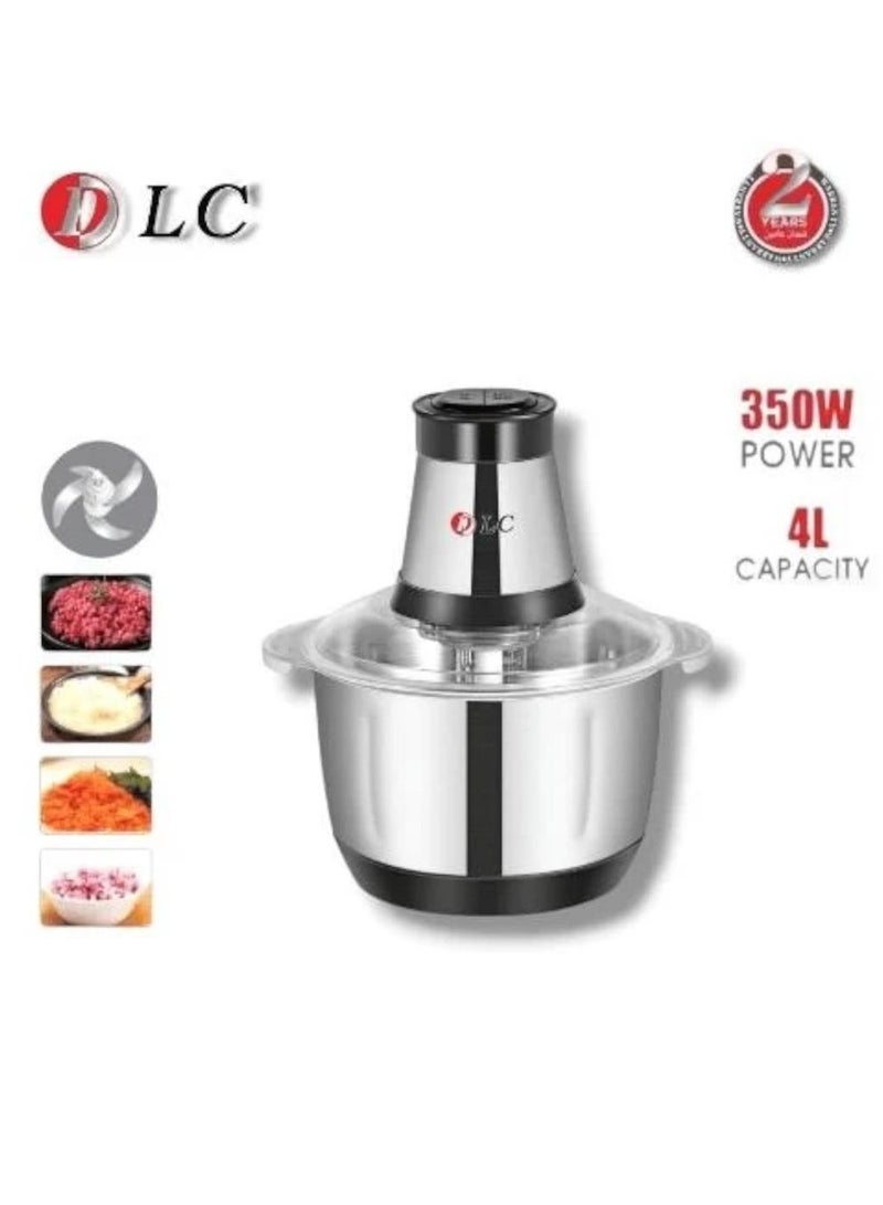DLC Electric Chopper Large Capacity 4 Liters Makes It Suitable For Chopping Large Quantities Of Ingredients At Once. The Stainless Steel Body Is Easy To Clean. It Is Used For Chopping Meat And Vegetables. You Can Easily Chop Onions, Garlic, Or Leafy Vegetables To Make Kofta, Kebab, Tabbouleh, Or Hummus. 350 W 39404 Silver - Image 1