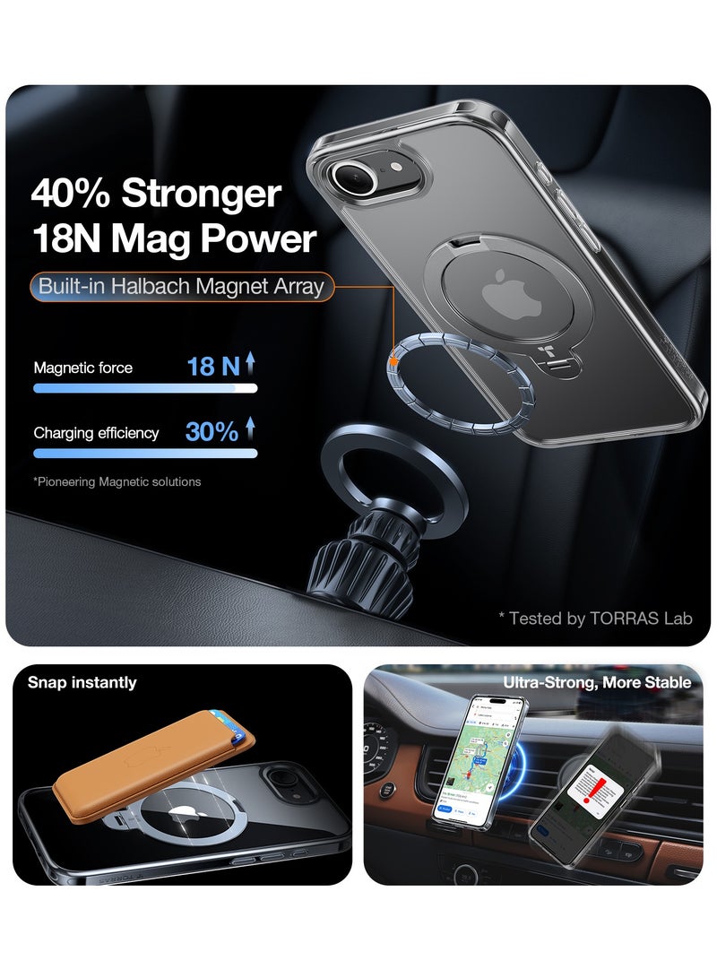 TORRAS 360° Spin for iPhone 16e Case 2025 with Stand, Fit for MagSafe, 4X Mil-Grade Protective, Rotatable Kickstand Phone Case for iPhone 16e Case, Ring Holder Slim Cover, Crystal Clear 6.1-Inch - Clear  - Image 5