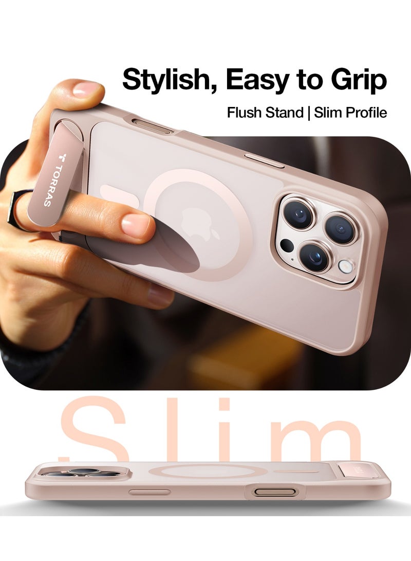 TORRAS Strong Magnetic And Seamless Stand for iPhone 16 Pro Max Case, Fit for MagSafe, Mil-Grade Drop Protection, Adjustable Kickstand Phone Case for iPhone 16 Pro Max, Slim - Desert Gold - Image 4