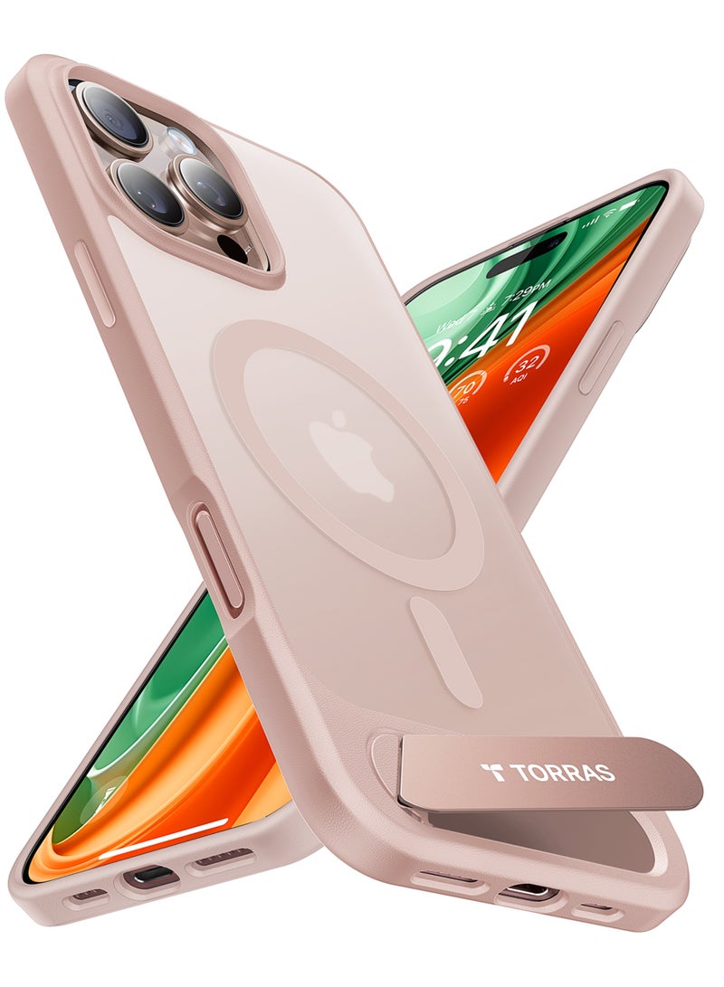 TORRAS Strong Magnetic And Seamless Stand for iPhone 16 Pro Max Case, Fit for MagSafe, Mil-Grade Drop Protection, Adjustable Kickstand Phone Case for iPhone 16 Pro Max, Slim - Desert Gold - Image 2