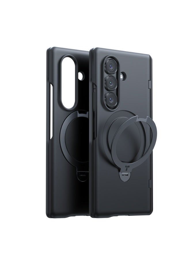 TORRAS 360° Spin Magnetic Stand for Galaxy Z Fold 7, Fit for Magsafe, Mil-Grade Slim Protective Case with Kickstand & Ring Holder, Translucent Frosted, Ostand Spin Series - Black  - Image 2
