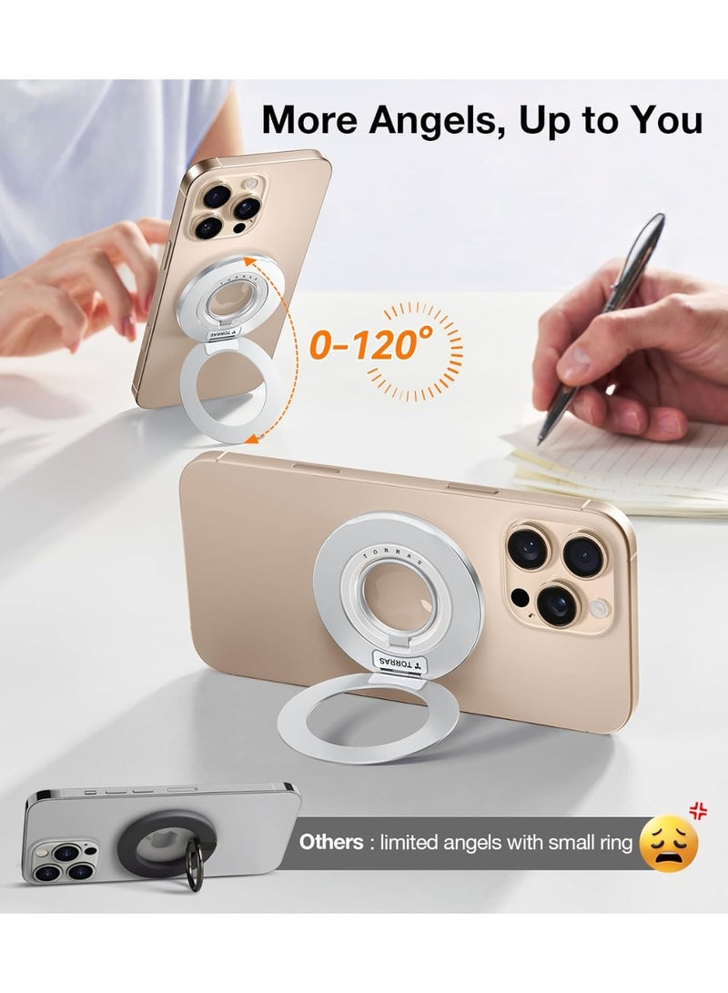 TORRAS 2025 Newest Thin Fit for MagSafe Phone Grip Ring Holder Dual-Ring Compatible with MagSafe Kickstand Magnetic for iPhone 16/15/14/13/12/11 Samsung, Google Accessories - Silver White  - Image 4