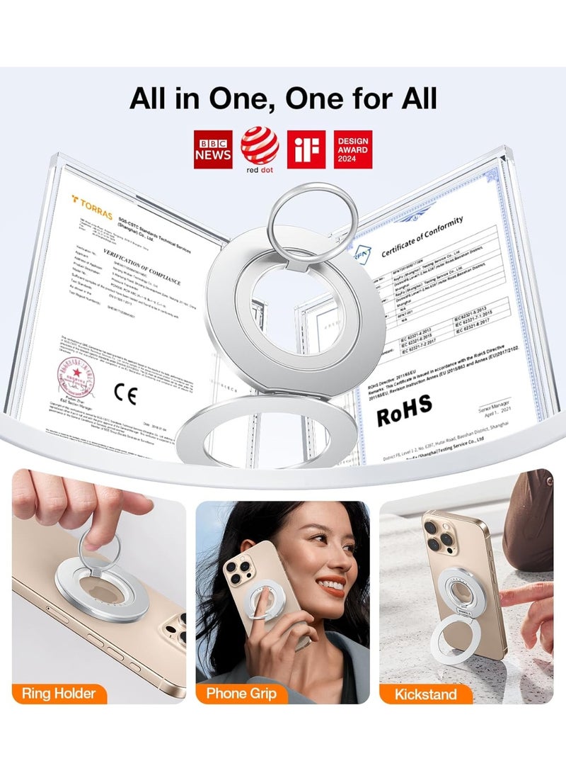 TORRAS 2025 Newest Thin Fit for MagSafe Phone Grip Ring Holder Dual-Ring Compatible with MagSafe Kickstand Magnetic for iPhone 16/15/14/13/12/11 Samsung, Google Accessories - Silver White  - Image 2