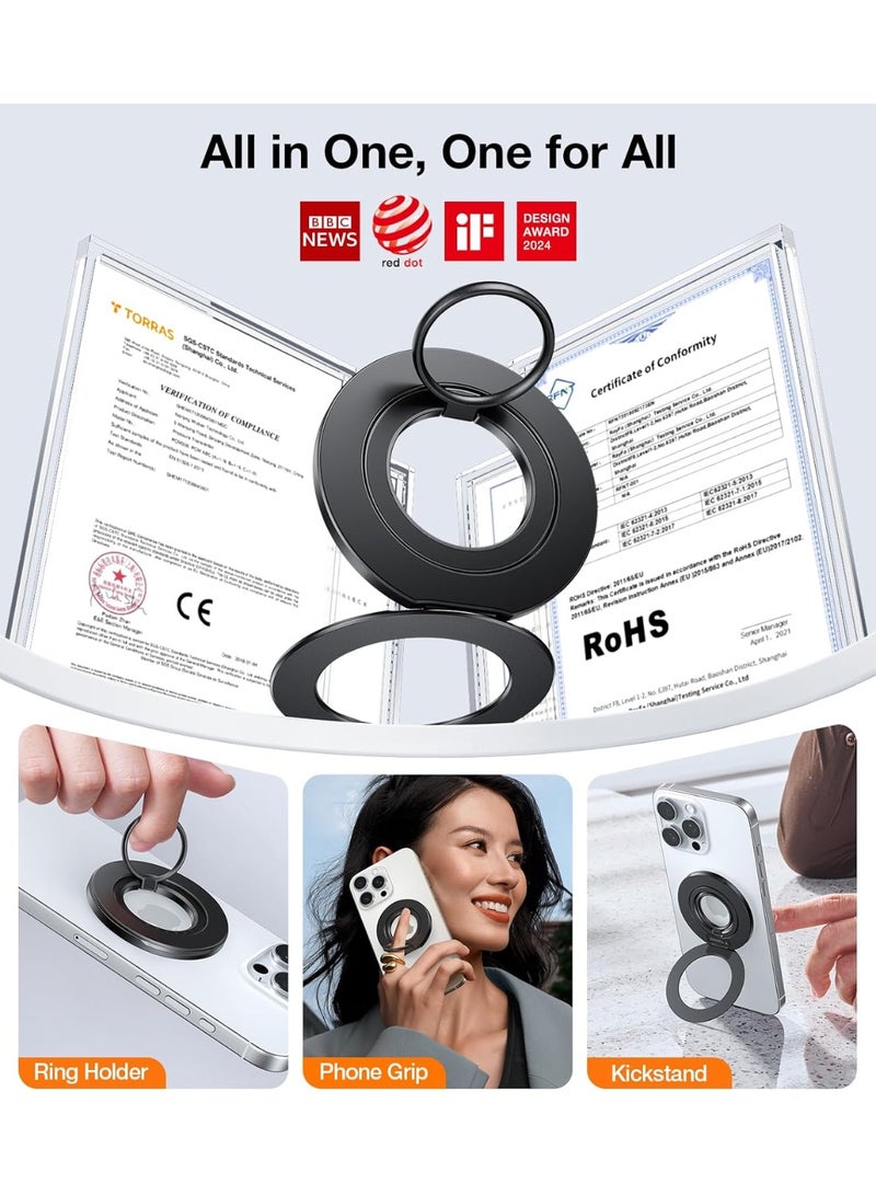 TORRAS 2025 Newest Thin Fit for MagSafe Phone Grip Ring Holder Dual-Ring Compatible with MagSafe Kickstand Magnetic for iPhone 16/15/14/13/12/11 Samsung, Google Accessories - Black  - Image 2