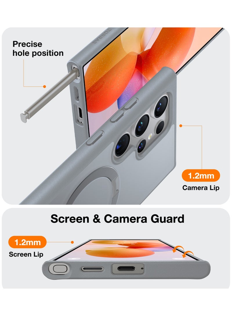 TORRAS 360°Spin Magnetic Stand for Samsung Galaxy S24 Ultra Case, Compatible with Magsafe, Mil-Grade Shockproof Slim Protective S24 Ultra Case with Kickstand And Ring Holder, Ostand Spin - Titanium Grey  - Image 2