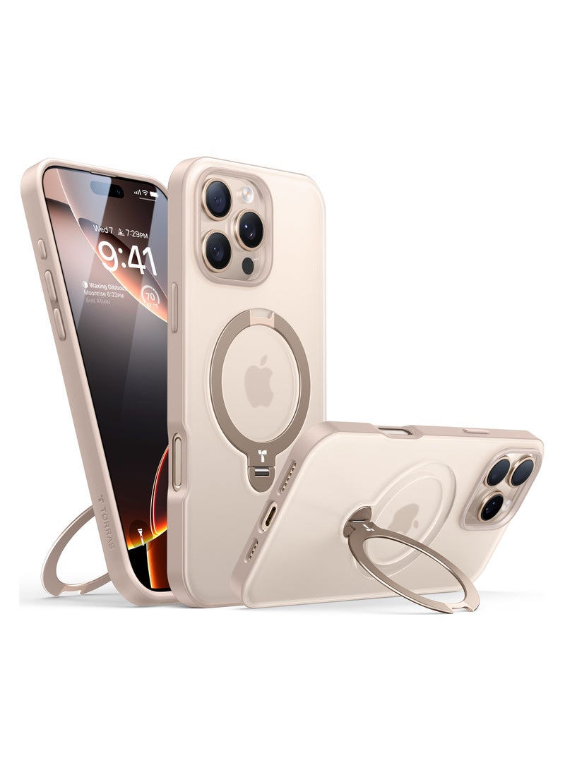 TORRAS Upgraded 360° Spin Magnetic Stand For iPhone 16 Pro Max Case, Built-In Kickstand, Ring Rotatable Holder, Compatible With Magsafe, Mil-Grade Shockproof, Translucent Back 6.9 Inch - Desert Gold  - Image 1
