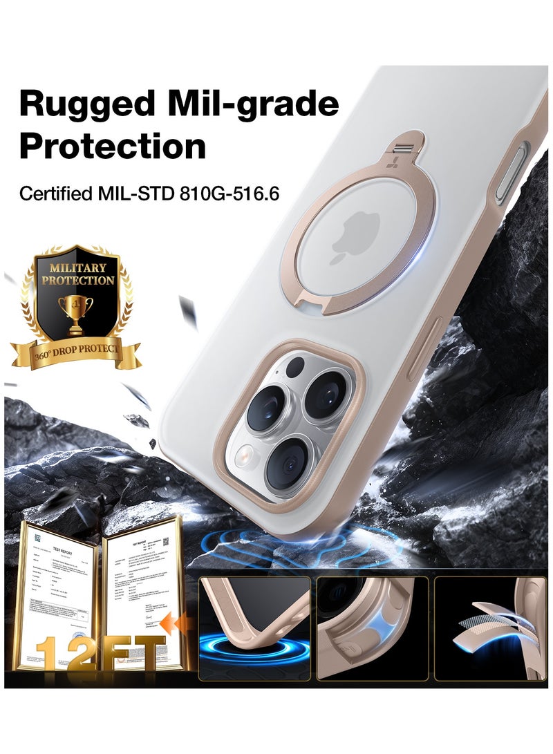 TORRAS Upgraded 360° Spin Magnetic Stand For iPhone 16 Pro Max Case, Built-In Kickstand, Ring Rotatable Holder, Compatible With Magsafe, Mil-Grade Shockproof, Translucent Back 6.9 Inch - Desert Gold  - Image 5