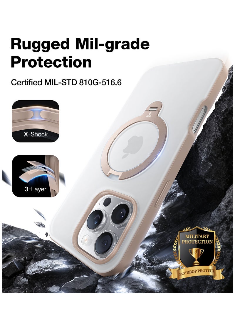 TORRAS Upgraded 360° Spin Magnetic Stand For iPhone 16 Pro Max Case, Built-In Kickstand, Ring Rotatable Holder, Compatible With Magsafe, Mil-Grade Shockproof, Translucent Back 6.9 Inch - Desert Gold  - Image 4