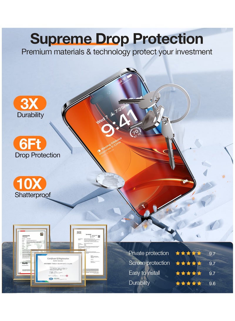 TORRAS Stealth for iPhone 15 Pro Max Privacy Screen Protector with High Definition Durable And Tough 9H Tempered Glass for iPhone 15 Pro Max Screen Protector, Anti-Spy, Easy Installation, 1-Pack, 6.7-Inch - Black - Image 3