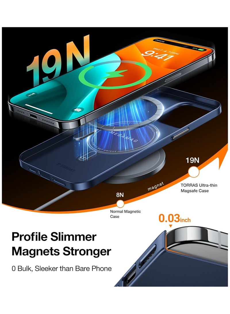 TORRAS Magnetic Slim Fit Designed for iPhone 15 Pro Case 2023, Compatible with MagSafe, Ultra Thin, Protective Matte Hard PC Cover Anti-Scratch Phone Case for iPhone 15 Pro - Blue  - Image 3