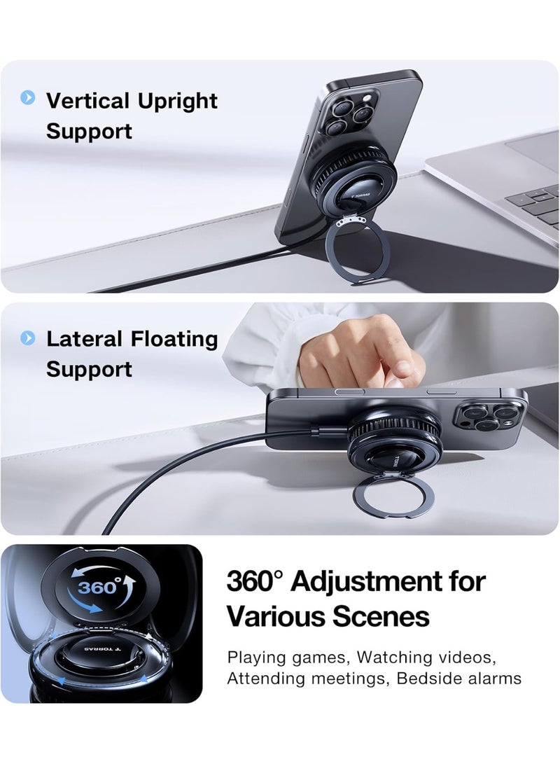 TORRAS Polar Circle Qi2 Mag-Safe Charger, 15W Cooling Magnetic Pad For iPhone 16/15/14/13, Wireless Charger For Samsung Galaxy S25 with 360°Spin Stand, Semiconductor Game Cooler, With 5FT Type-C Cable - Black  - Image 5