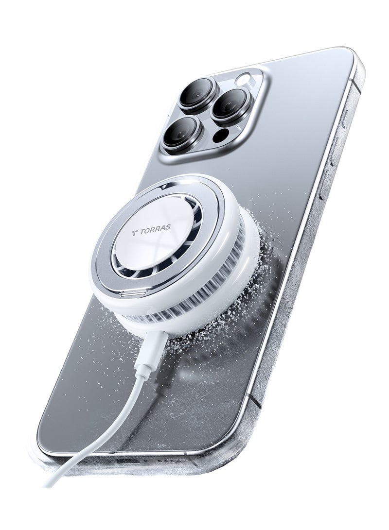 TORRAS Polar Circle Qi2 Mag-Safe Charger, 15W Cooling Magnetic Pad For iPhone 16/15/14/13, Wireless Charger For Samsung Galaxy S25 with 360°Spin Stand, Semiconductor Game Cooler, With 5FT Type-C Cable, White White  - Image 1