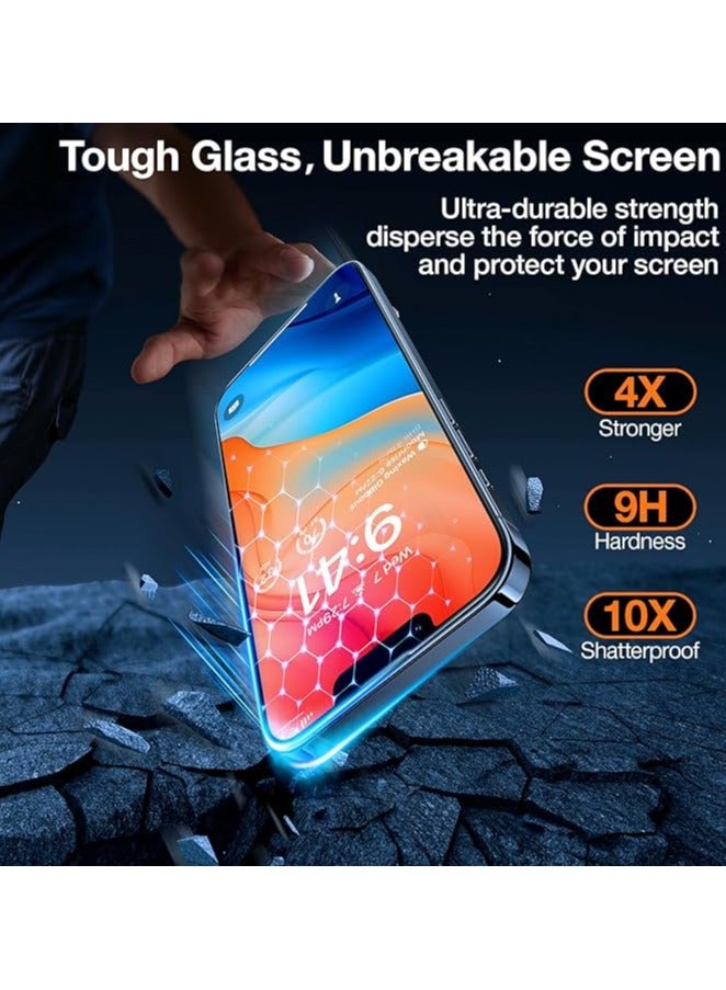 درع الماس الممتاز لحماية شاشة آيفون 15 برو ماكس 9h+ حماية عسكرية، زجاج مقسى غير قابل للكسر لحماية شاشة آيفون 15 برو ماكس بتغطية كاملة، 1 عبوة - - Image 4