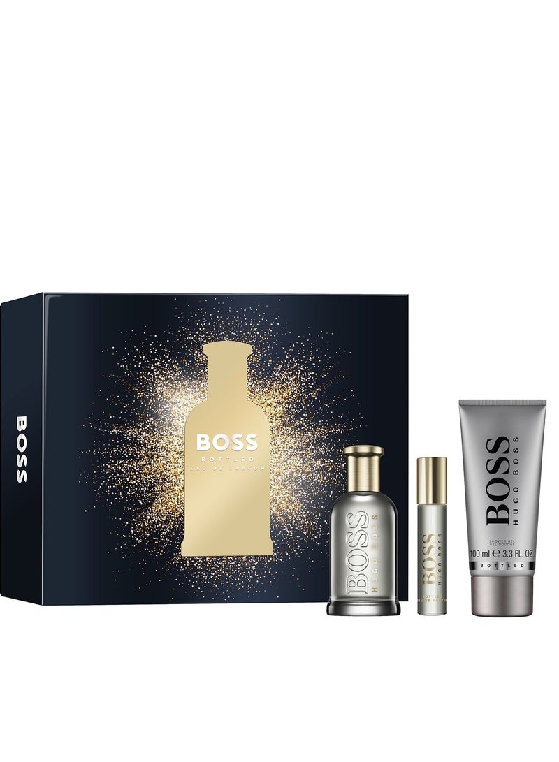 HUGO BOSS Bottled Gift Set For Men Eau de Parfum + Travel Spray + Shower Gel 100+10+100ml - Image 1
