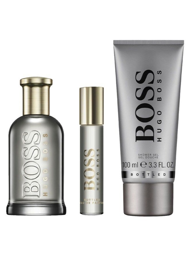 HUGO BOSS Bottled Gift Set For Men Eau de Parfum + Travel Spray + Shower Gel 100+10+100ml - Image 2