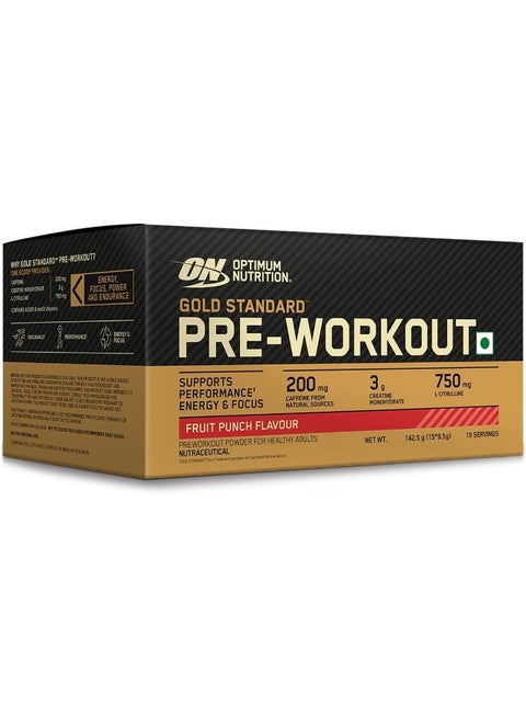 Optimum Nutrition (ON) Gold Standard Pre-Workout- 142.5g/15 single serve packs (Fruit Punch Flavor), For Energy, Focus, Power, Endurance & Performance