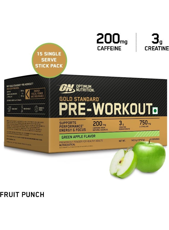 Optimum Nutrition (ON) Gold Standard Pre-Workout- 142.5g/15 single serve packs (Green Apple Flavor), For Energy, Focus, Power, Endurance & Performance - Image 5