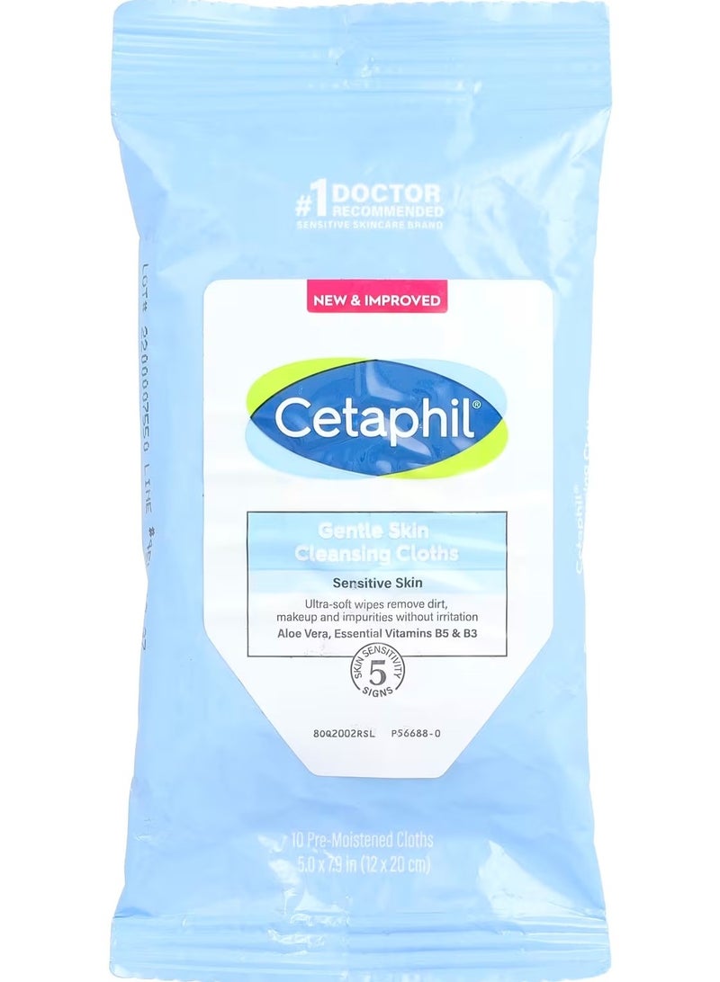 Cetaphil Gentle Skin Cleansing Cloths, Fragrance Free, 10 Pre-Moistened Cloths  - Image 1