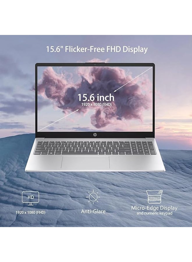 HP Laptop With 15.6-Inch FHD Display, Core i5-1334U Processor/8GB RAM/512GB SSD/Intel Iris XE Graphics/Windows 11 + Lexar 128GB USB 3.2 Gen 1 D400+ Free Laptop Bag Arabic silver  - Image 2