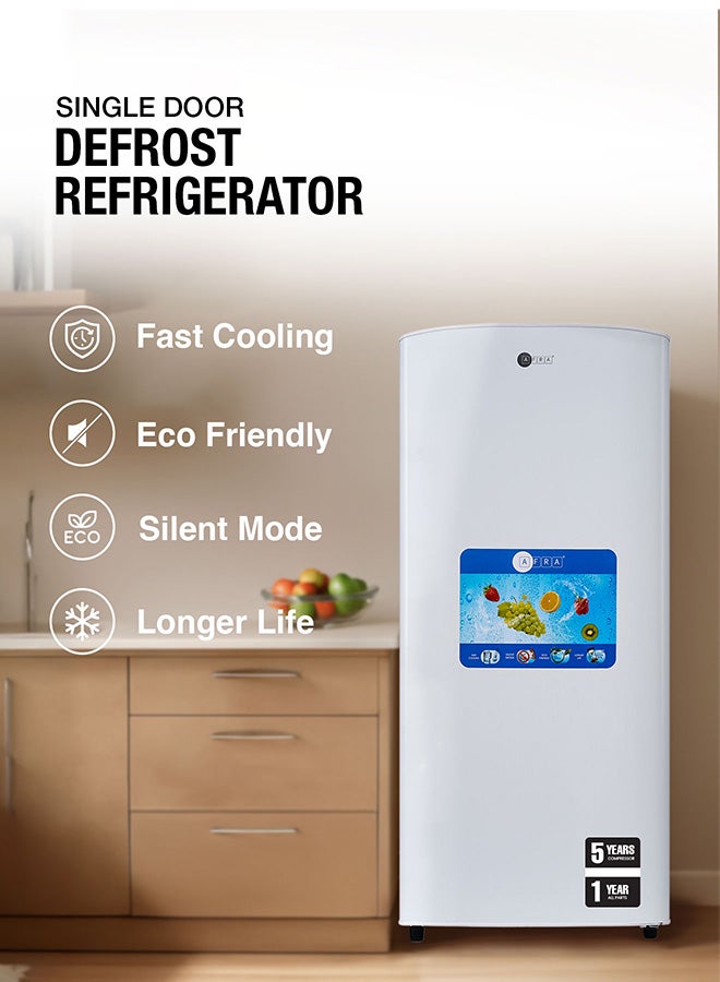 عفرا Refrigerator, Single Door, 195L, Manual Defrost, Silent Mode, High Efficiency Compressor AF-1700SDWH White - Image 1