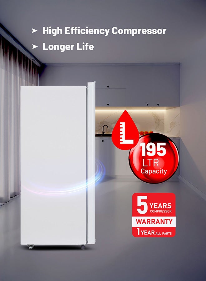 عفرا Refrigerator, Single Door, 195L, Manual Defrost, Silent Mode, High Efficiency Compressor AF-1700SDWH White - Image 4