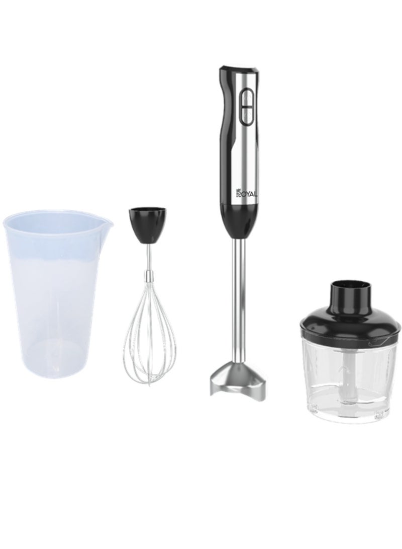 Royal 4 In 1 Hand Blender Set Stainless Steel Blades 400 Watts, Multifunction, 2 Speed Option with 8 Variable Speeds, 900 ml measuring cup, 1000 ml Chopper, RA-HB1475 Black RA-HB1475