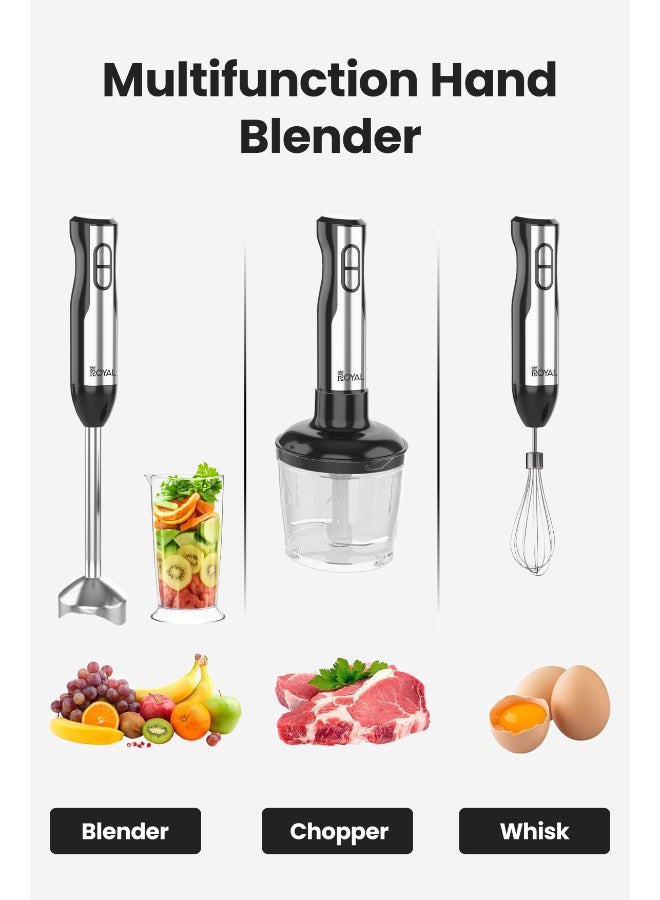Royal 4 In 1 Hand Blender Set Stainless Steel Blades 400 Watts, Multifunction, 2 Speed Option with 8 Variable Speeds, 900 ml measuring cup, 1000 ml Chopper, RA-HB1475 Black RA-HB1475 - Image 4