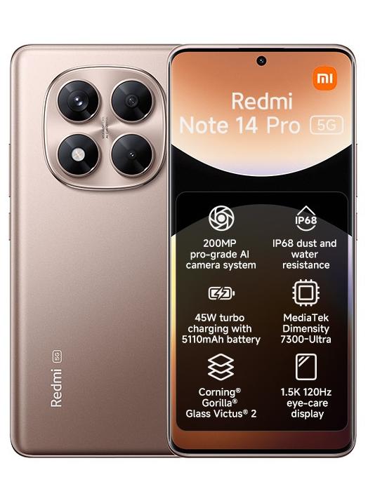 Xiaomi Redmi Note 14 Pro 5G Sand Gold 12GB RAM 512GB - Global Version - Image 1