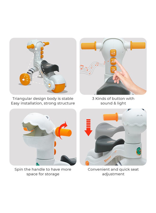 مون دراجة توازن للأطفال على شكل ديناصور مع مساحة تخزين أمامية - 12-36 شهر، رمادي - Image 3