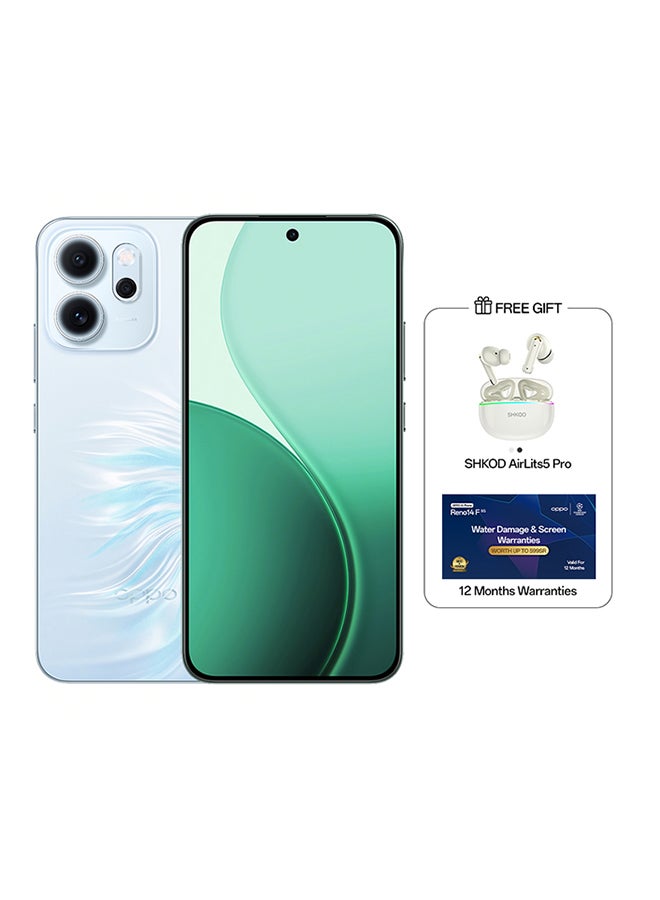 OPPO Reno14 F 5G Dual SIM Opal Blue 12GB RAM 512GB - Middle East Version with Gift SHKOD AirLits5 Pro - Image 1