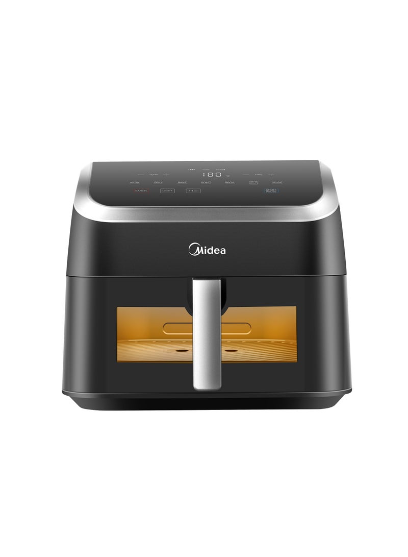 مديا قلاية ميديا الهوائية MF-CY85WK، ويدماكس +30%، إعدادات لمسة واحدة، تقنية HeatXpress لزيادة كفاءة الطهي بنسبة 57%، شفاف، غلاف داخلي معدني، طلاء خالي من الفلور، آمن وصحي، 9 لترات، أسود - Image 1