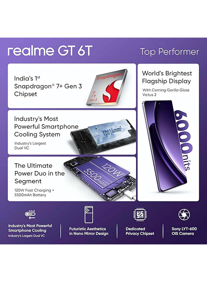 ريل مي هاتف GT 6 5G 12GB RAM + 256GB | شريحتين | Snapdragon 8s Gen 3 | شاشة LTPO AMOLED بحجم 6.78 بوصة بتردد 120Hz | كاميرا ثلاثية بدقة 50MP مع تثبيت بصري | شحن سريع 120W | أندرويد 14 باللون الأرجواني - Image 5