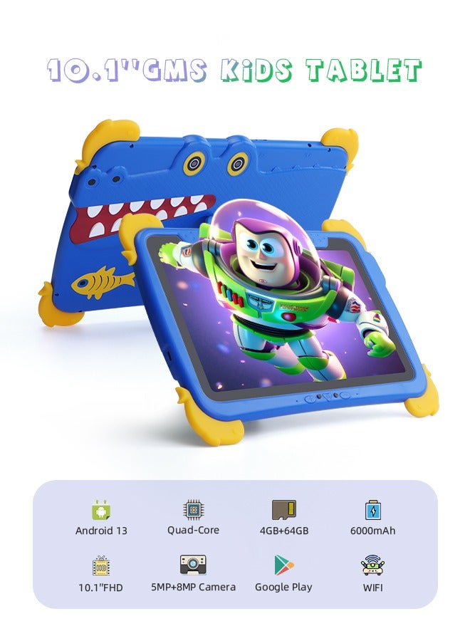 C idea 10.1 inch Kids Tablets,Android 13 Tablet for Kids Age 3+, 4GB RAM+64GB ROM,1280×800  Large Screen Tablet,6000mAh Children Tablet with Pen,Support 5G/2.4G WiFi - Blue - Image 2