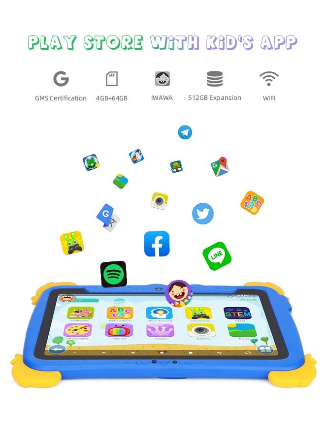 C idea 10.1 inch Kids Tablets,Android 13 Tablet for Kids Age 3+, 4GB RAM+64GB ROM,1280×800  Large Screen Tablet,6000mAh Children Tablet with Pen,Support 5G/2.4G WiFi - Blue - Image 4