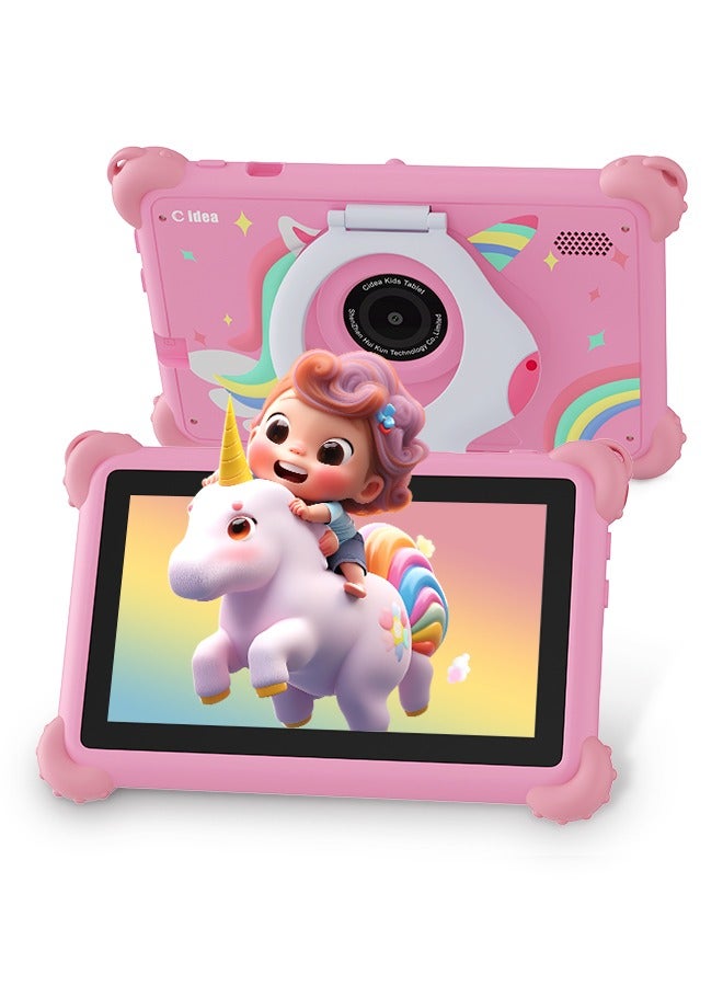 C idea 7-Inch Tablets for Kids with IWAWA Kids Learning App,Toddler Tablets Age 2-4 with 4GB RAM 32GB ROM,Safety Eye HD IPS Screen,Dual Camera,WiFi, BT - Pink - Image 1