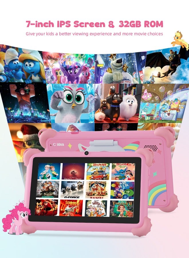 C idea 7-Inch Tablets for Kids with IWAWA Kids Learning App,Toddler Tablets Age 2-4 with 4GB RAM 32GB ROM,Safety Eye HD IPS Screen,Dual Camera,WiFi, BT - Pink - Image 3