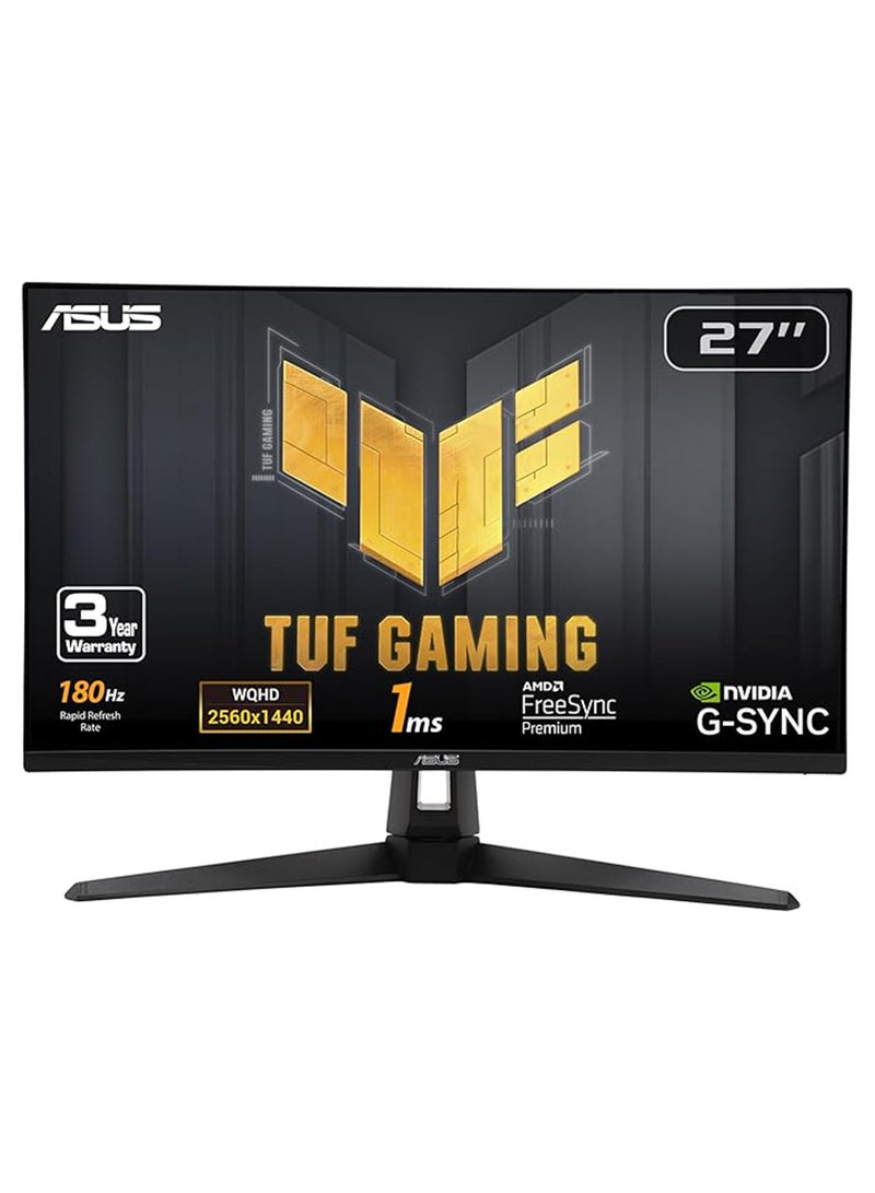 ASUS 27 inch TUF QHD HDR Fast IPS Gaming Monitor, 180Hz Refresh Rate, 1ms (GTG), 130% sRGB, Extreme Low Motion Blur, Speakers, Freesync, G-SYNC Compatible, HDMI, DisplayPort, VG27AQ3A 90LM0940-B019A0 - Black - Image 1